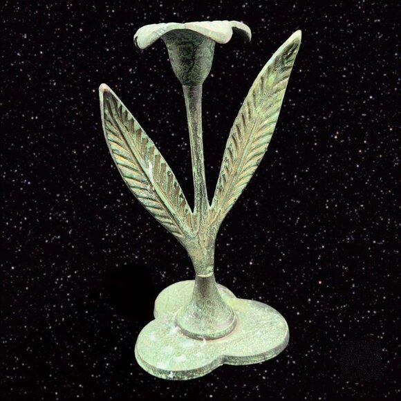 VINTAGE ARCHANA CRAFTS METAL CANDLE HOLDER TAPER TULIPS Set India 8”T 7”W - Picture 10 of 11